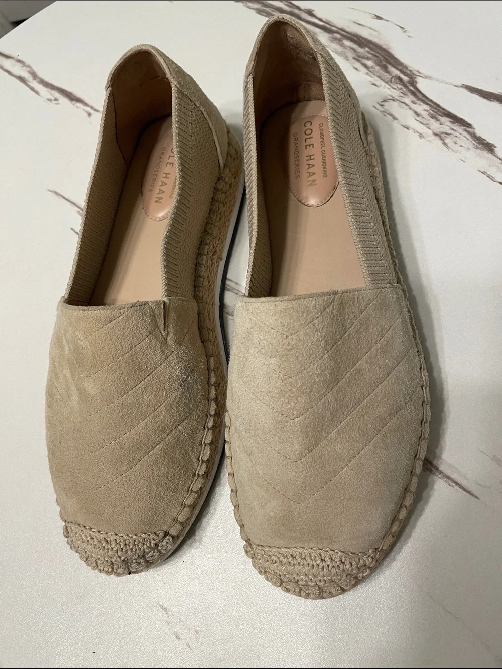 COLE HAAN NWOT LEATHER Taupe Suede Espadrille Slip-Ons